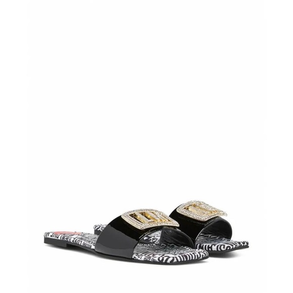 LOVE MOSCHINO Slippers Slides Vernice Nero Leather Black - Picture 2 of 3